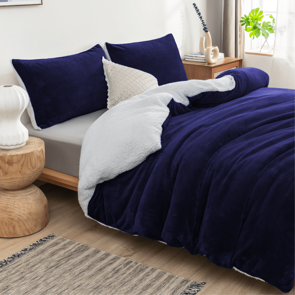 TEMU 2 In 1 Teddy Fleece Sherpa Duvet Cover Set And Blanket