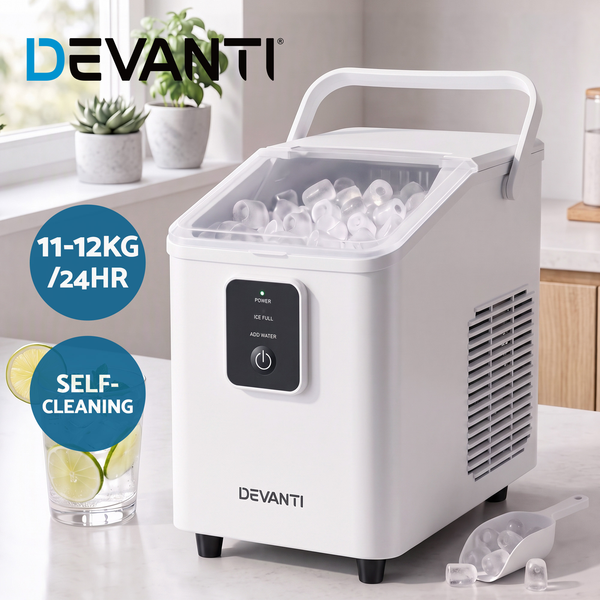 TEMU Ice Maker 11-12kg Portable Cube Machine White