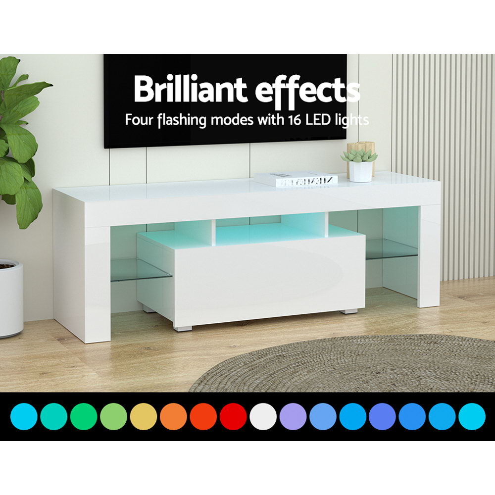   entertainment unit tv cabinet led rgb 130  drawers white elo Product details 4