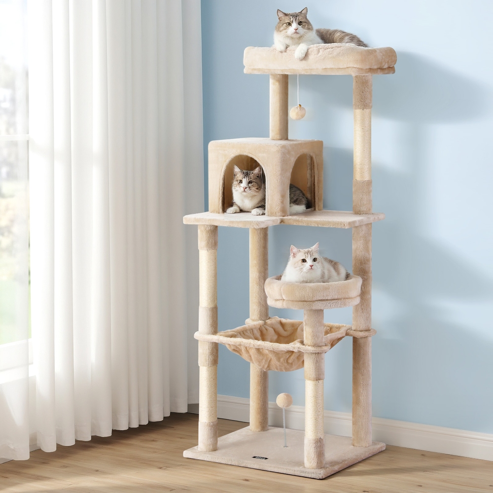 TEMU Pet Cat Tree 143cm Tower Scratching Post Trees Scratcher Condo House Beige