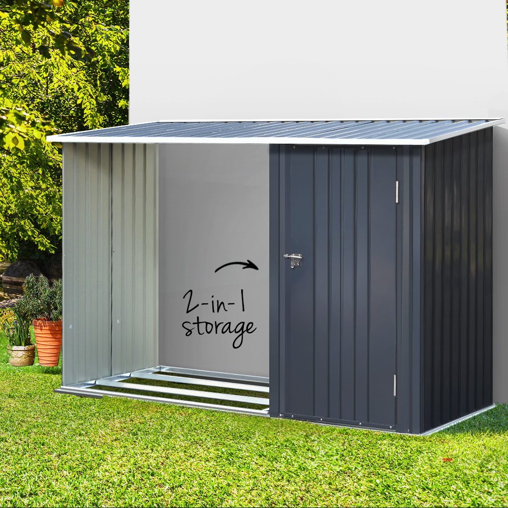 TEMU Giantz Garden Shed 2.49x1.04m Sheds Outdoor Tool Storage Workshop House Steel 2 In 1