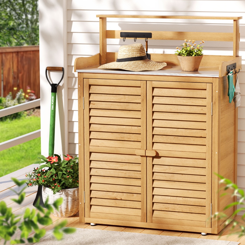 TEMU Gardeon Outdoor Storage Cabinet Box Potting Bench Table Shelf Chest Garden Shed