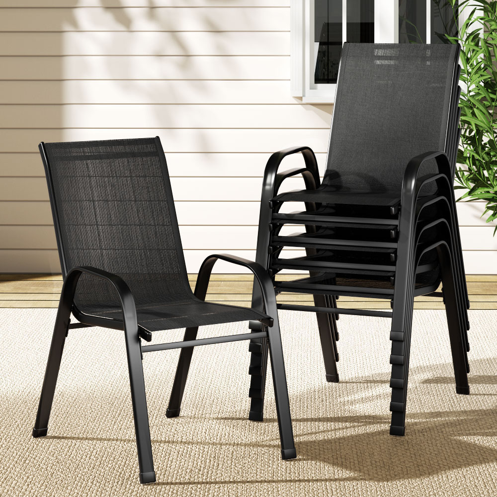 TEMU Gardeon 6pcs Outdoor Dining Chairs Stackable Lounge Chair Patio Furniture Black