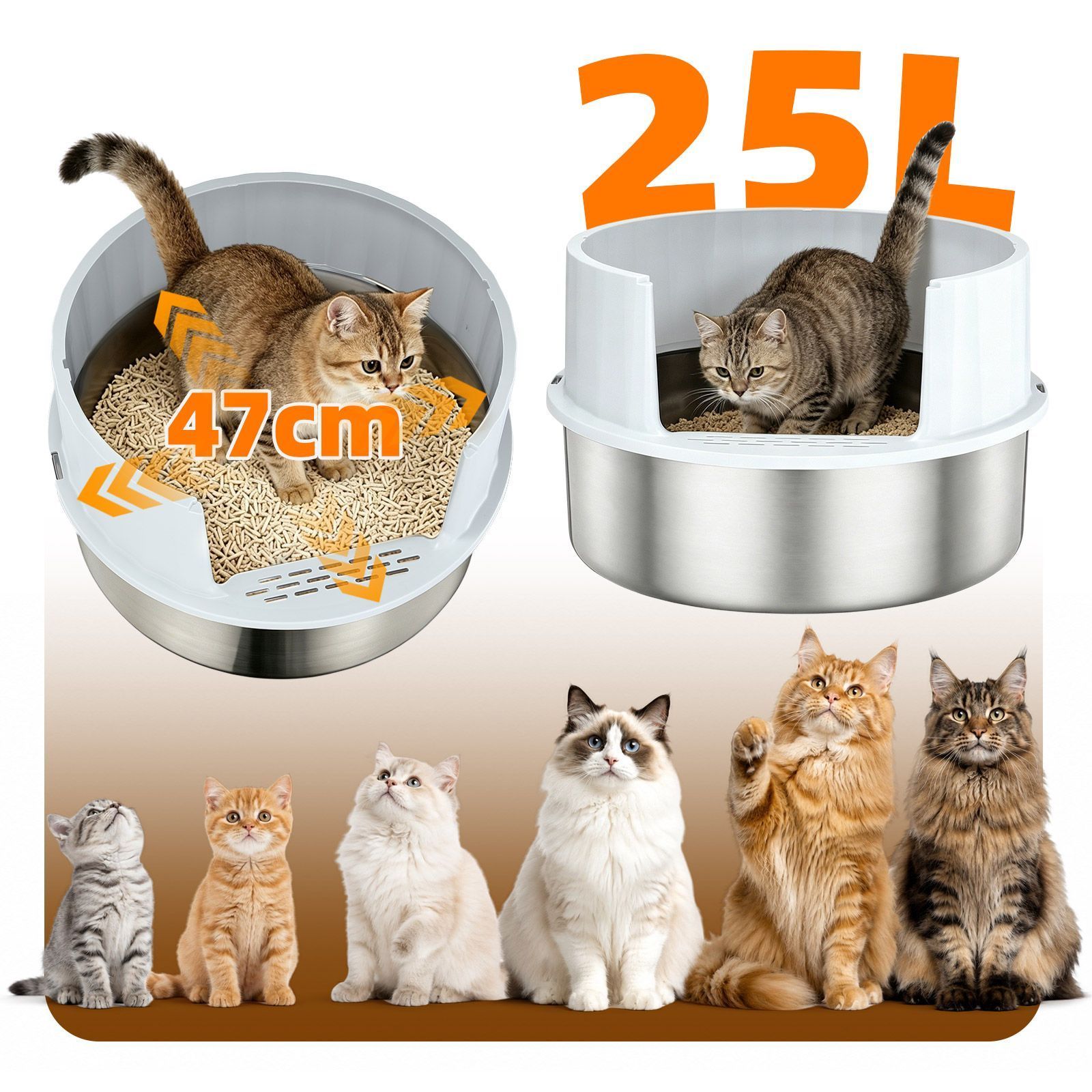 Kendall Louis Cat Litter Box Kitty Enclosed Potty Pan Pet Toilet Training Tray Covered Hidden Furniture Stainless Steel with ABS Lid Mat Scoop Faux Plant Decoration - Image 6