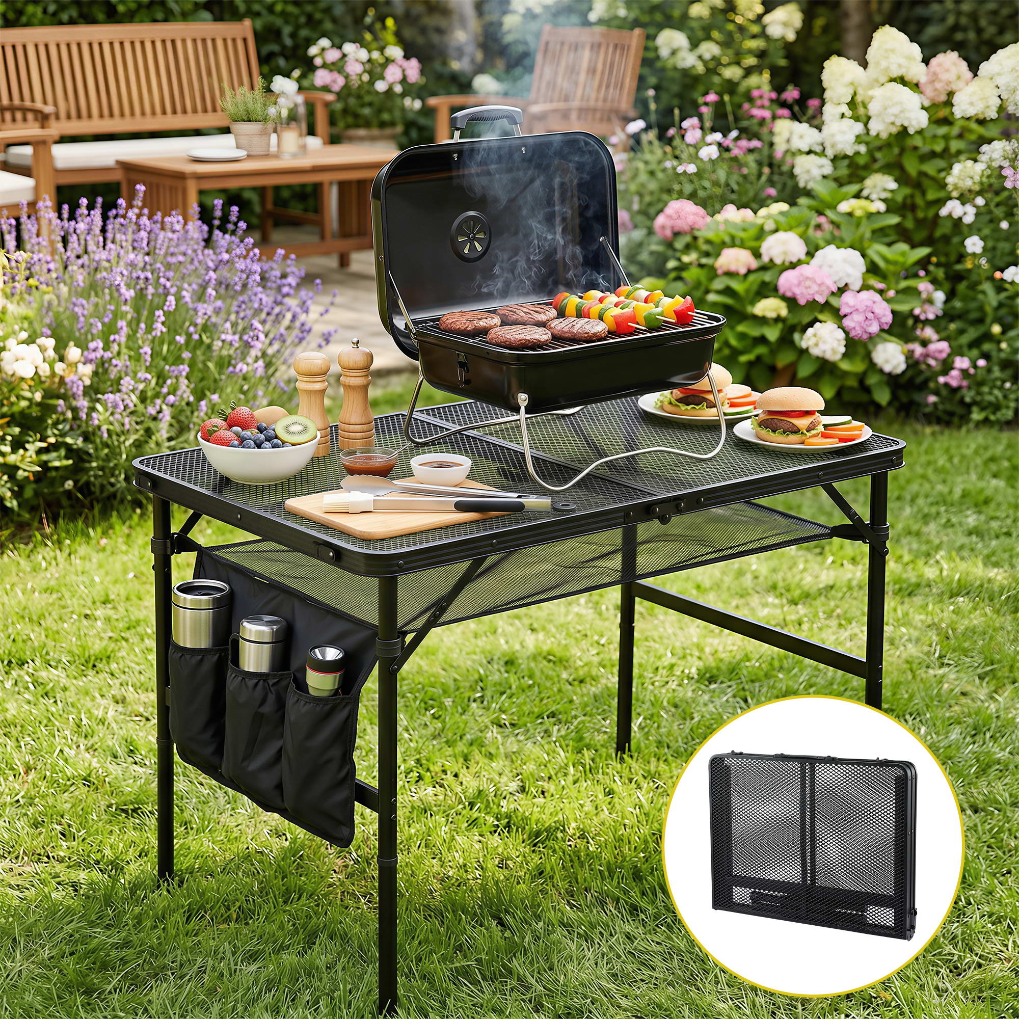 TEMU Gardeon Bbq Camp Table, 90*60*66 Portable Foldable Lightweight Grill Outdoor Metal .9kg
