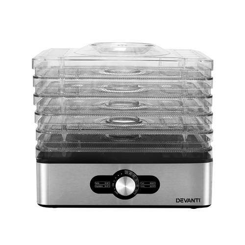 in front of 5 trays food dehydrator stainless steel tray