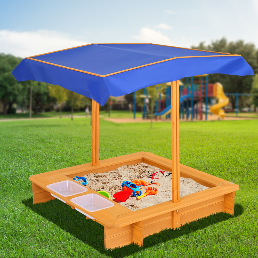 TEMU Keezi Kids Sandpit Wooden Sandbox Sand Pit With Canopy Water Basin Toys 103cm