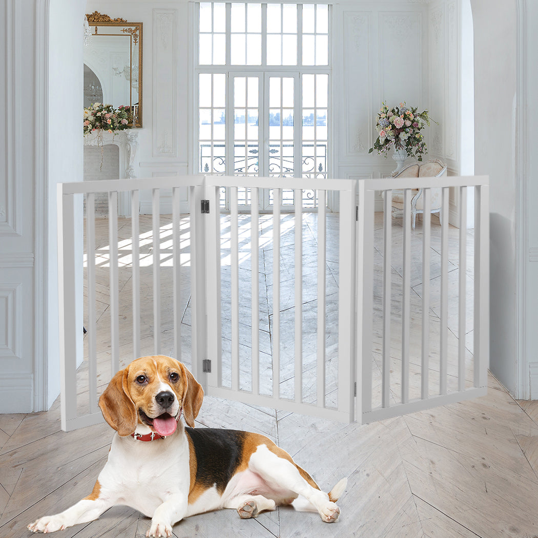 TEMU Pawz 3 Panel Wooden Pet Gate Foldable Free Standing Dog Fence Indoor Pet Barrier With Non Slip Feet Solid Mdf Frame White 139x60.5cm