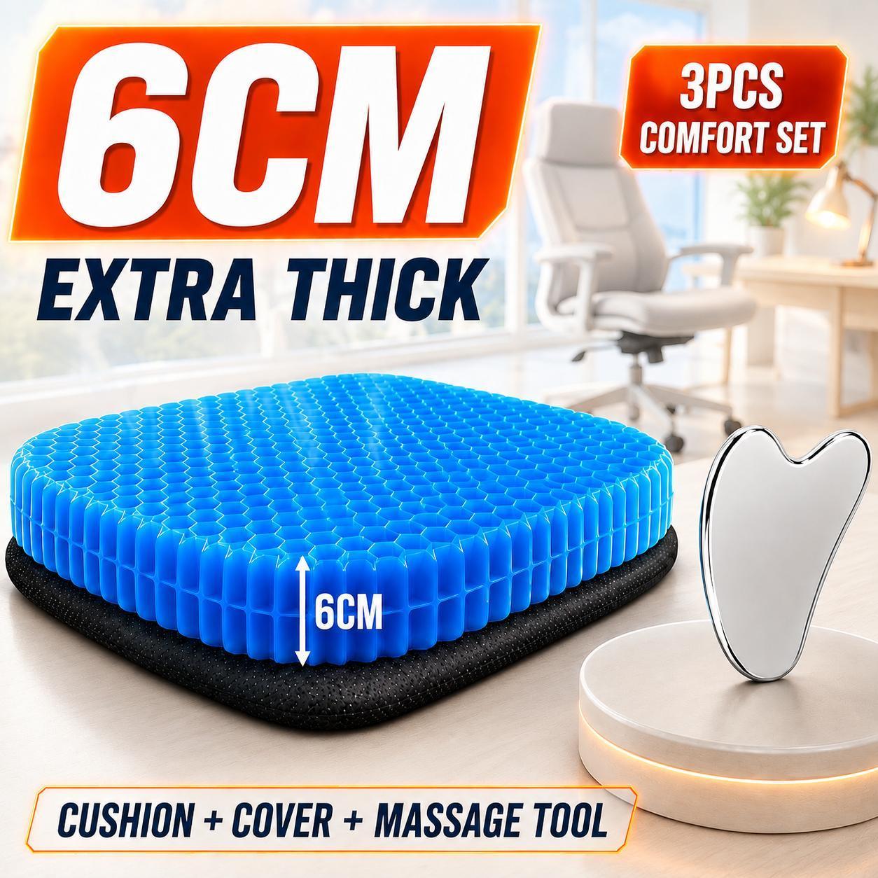 TEMU 6cm Extra Thick Honeycomb Gel Seat Cushion + Stainless Steel Gua Sha Massage Tool Set, Cooling Office Chair Car Seat Pad With Washable Cover,