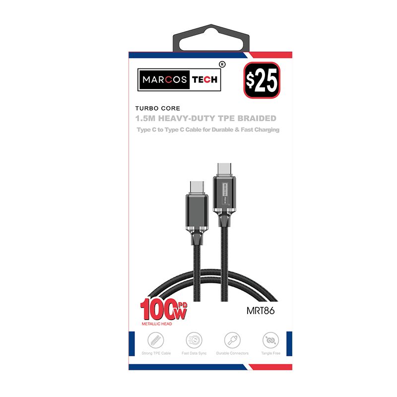 MARCOS TECH Turbo Core 100W USB-C Cable - Fast Charging TPE Braided Cord