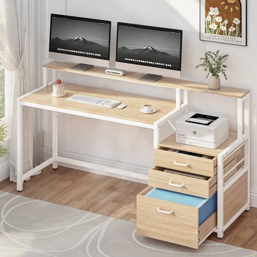 computer desk home office study table desks w drawers open shelf oak 160cm