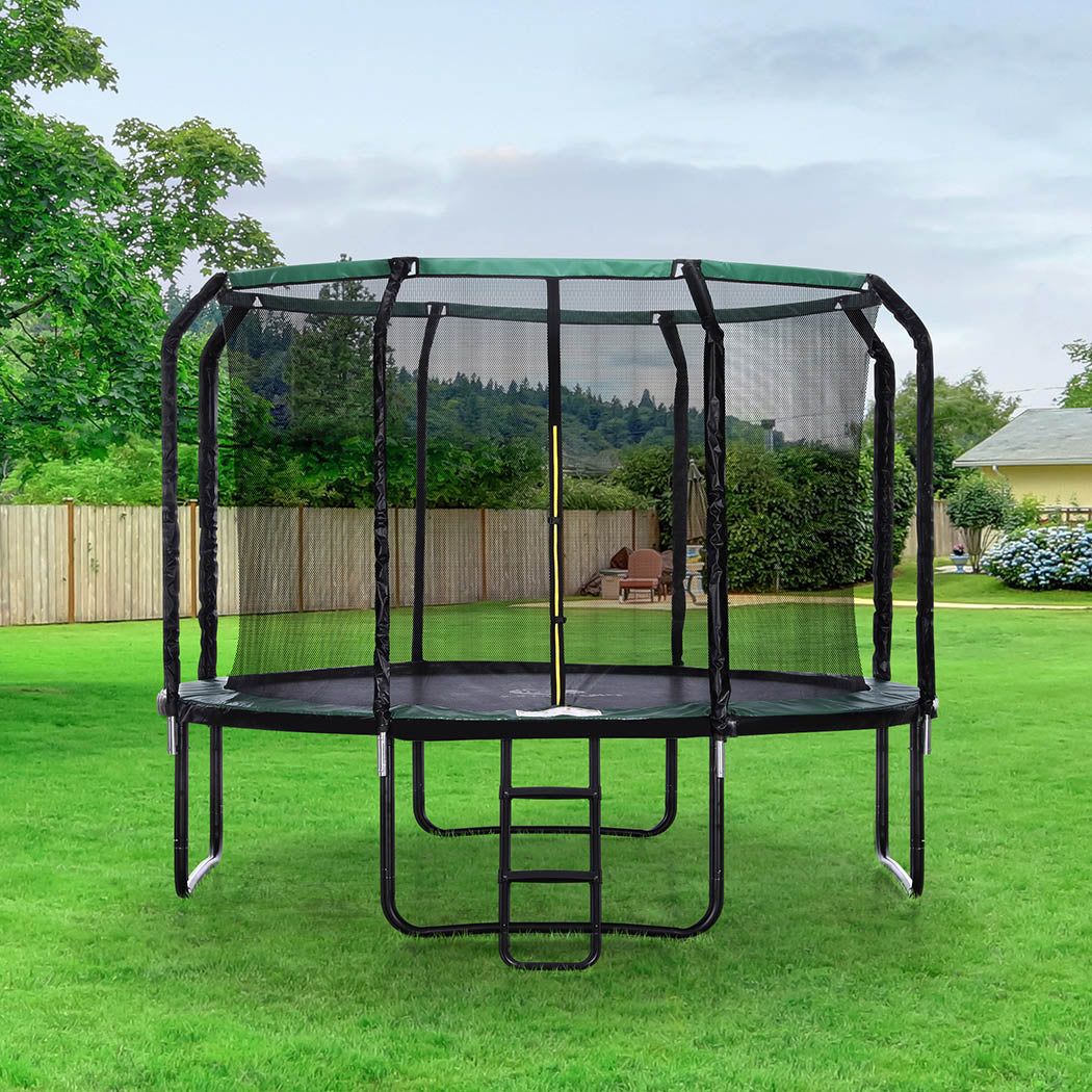 TEMU Centra 10ft Kids Trampoline With Safety Net & Ladder, Heavy Duty , Foam Poles, Outdoor Backyard Bouncer 150kg Capacity