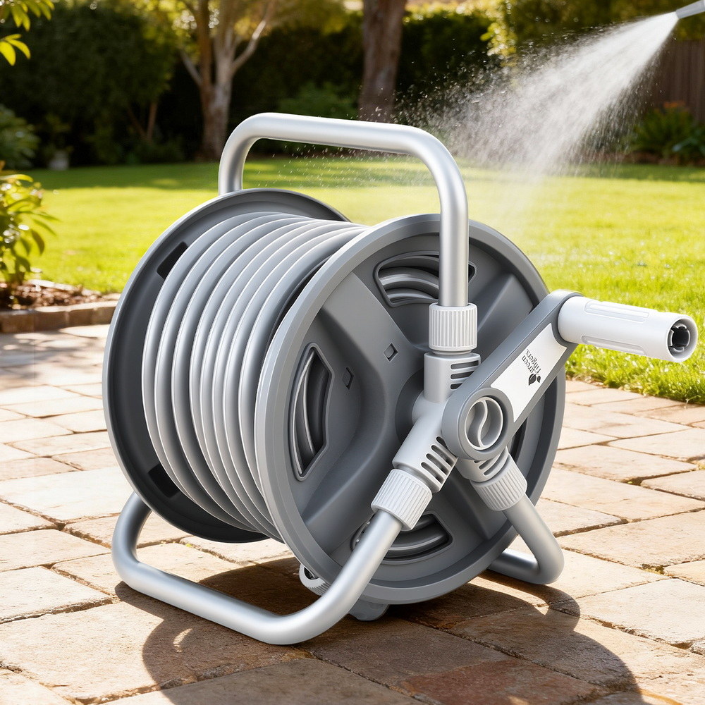 TEMU Green Fingers 20m Retractable Garden Hose Reel Heavy Duty 1/2" Hose Auto