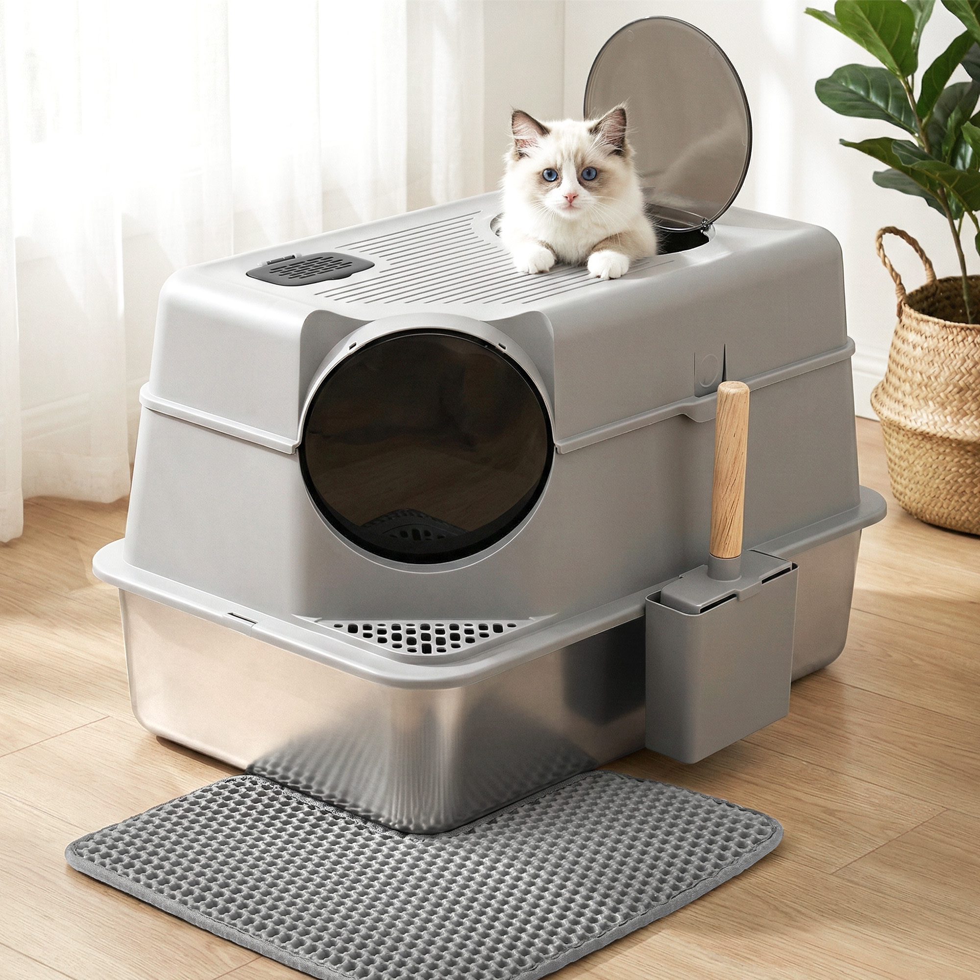 TEMU I.pet Cat Litter Box Large Stainless Steel High Sided Pet Toilet