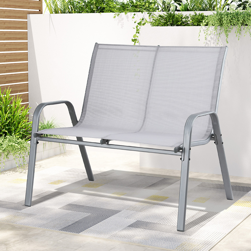 TEMU Gardeon Garden Bench Seat Steel Outdoor Patio Park Lounge Backyard Chair Grey