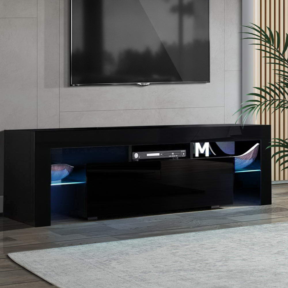   entertainment unit tv cabinet led rgb 130  drawers black elo Product details 0