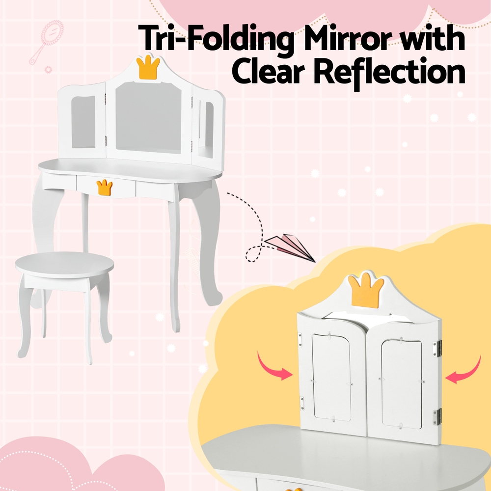   kids dressing table vanity   set wooden 3   drawer white Product details 6