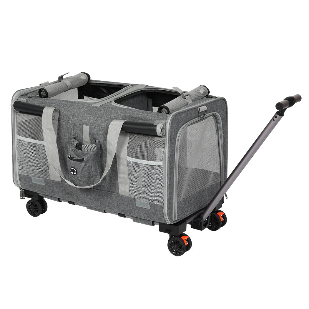 TEMU Pawz Pet Travel In 1 Rolling Backpack Hand Carry Pet Stroller With 360° Wheels Foldable Pet Crate For Dogs Cats Grey