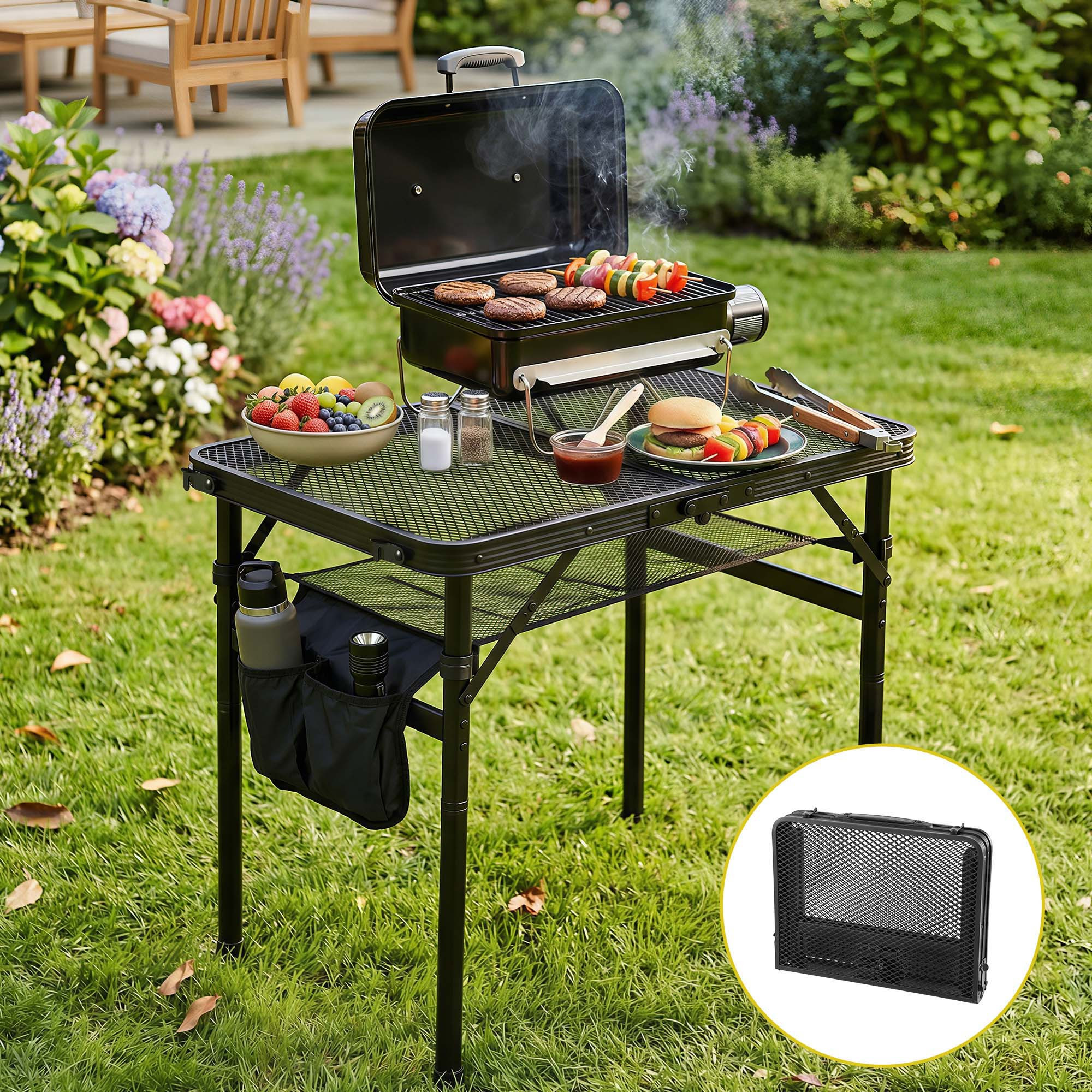 TEMU Gardeon Bbq Camp Table, 60*40*56 Portable Foldable Lightweight Grill Outdoor Metal Table 2.5kg