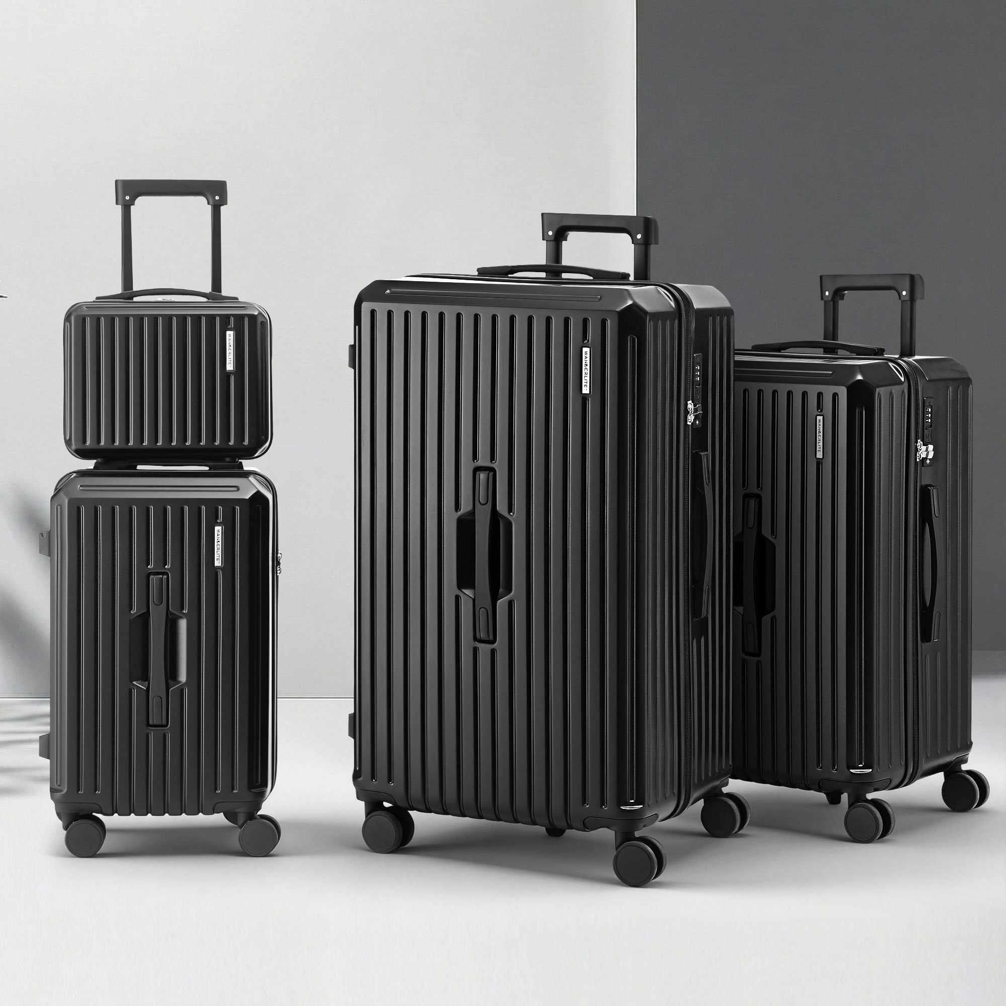TEMU 4pcs Trunk Luggage Set Suitcase Travel Carry-on With In Black