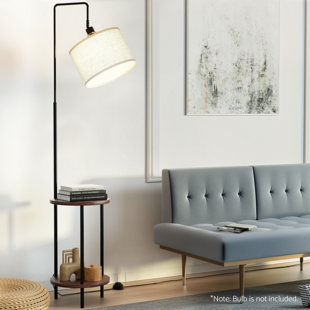   floor lamp 2 tier shelf storage led light stand   adjustable head
