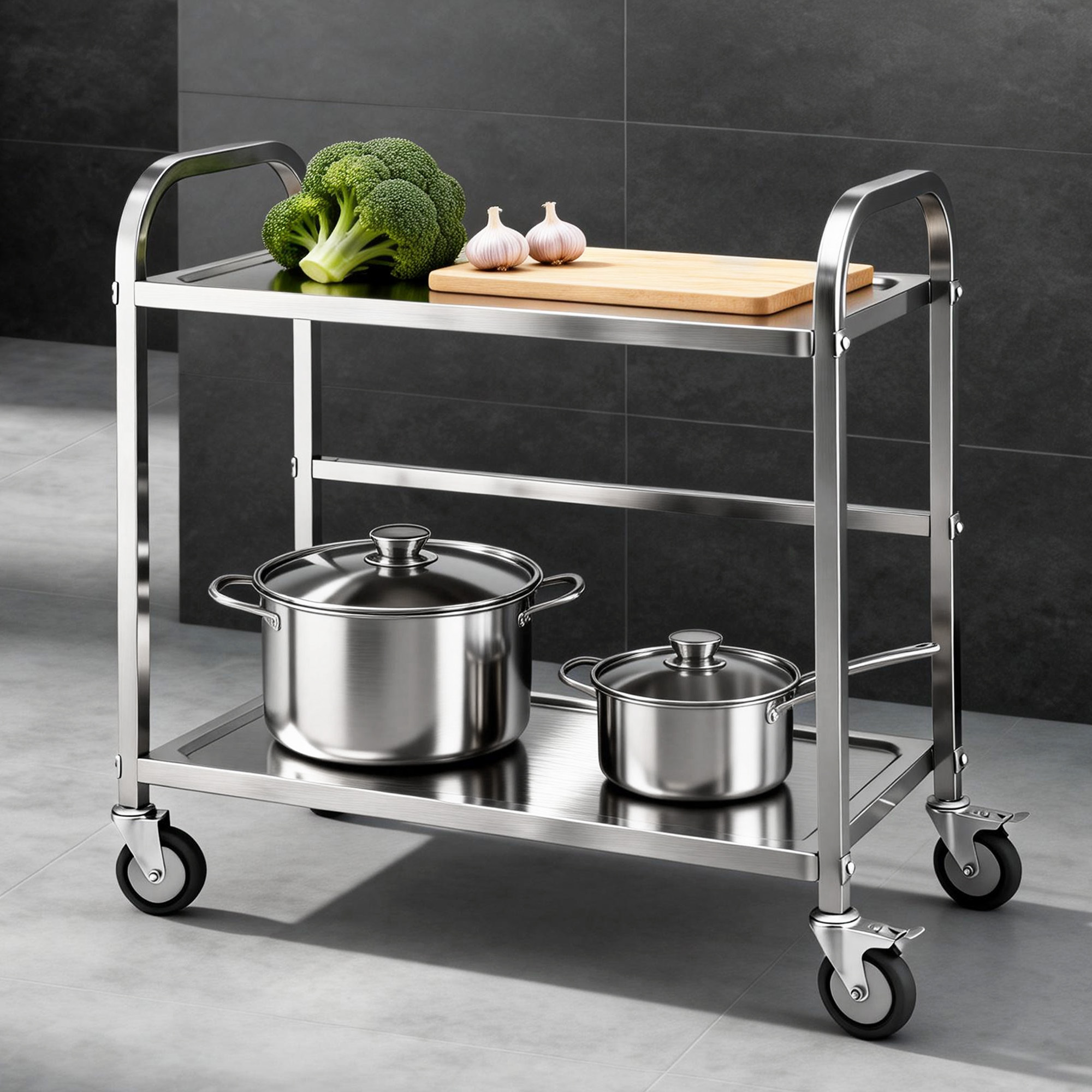 TEMU Cefito 2-tier Stainless Steel Kitchen Trolley With Wheels 84x56x98cm