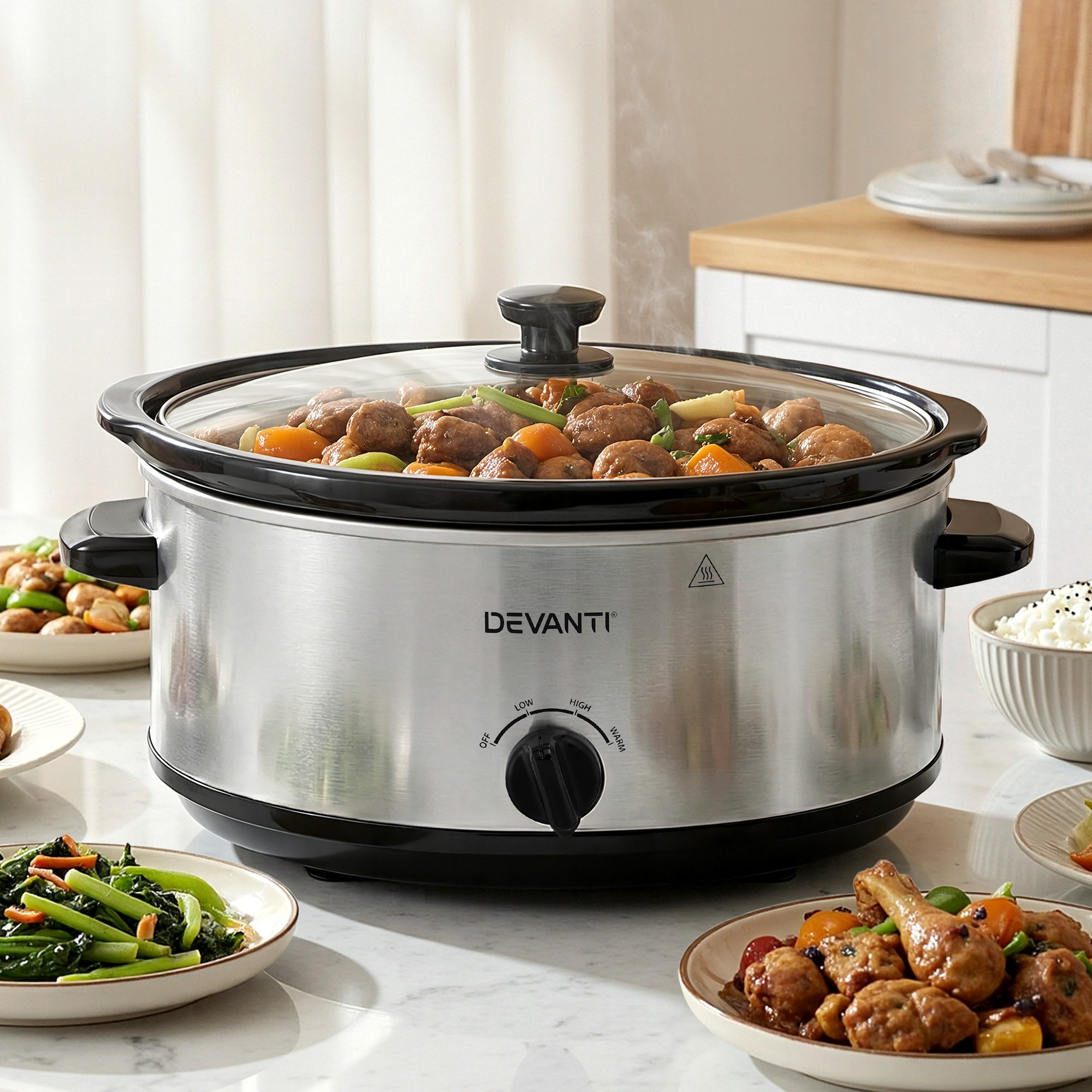 TEMU Devanti 6.5l Slow Cooker Electric Multi Cooker With 3 Heat Settings And Function