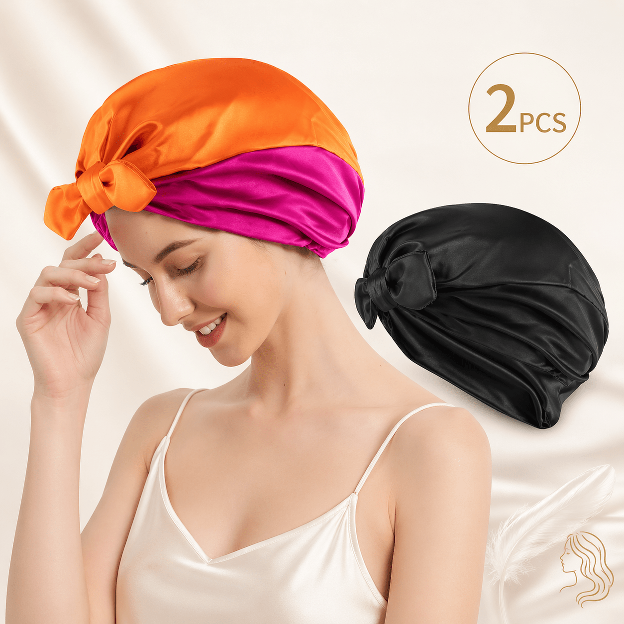 TEMU 2pcs Satin Silk Bonnet Sleep For Women And Girls, Non Slip Elastic Hair Bonnet For Curly Long Natural Hair Protection