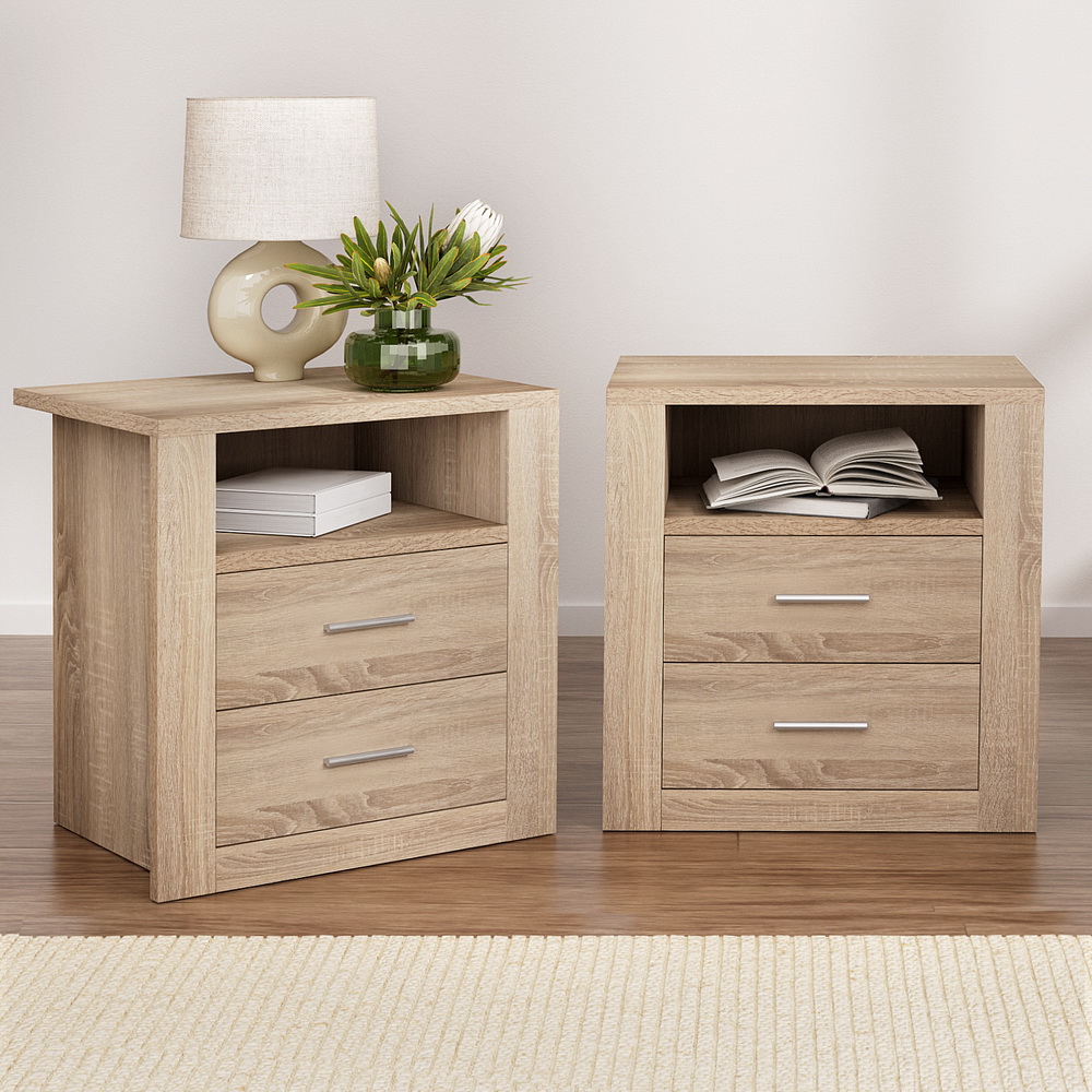   2x bedside table drawers side end table shelf storage nightstand oak Product details 0
