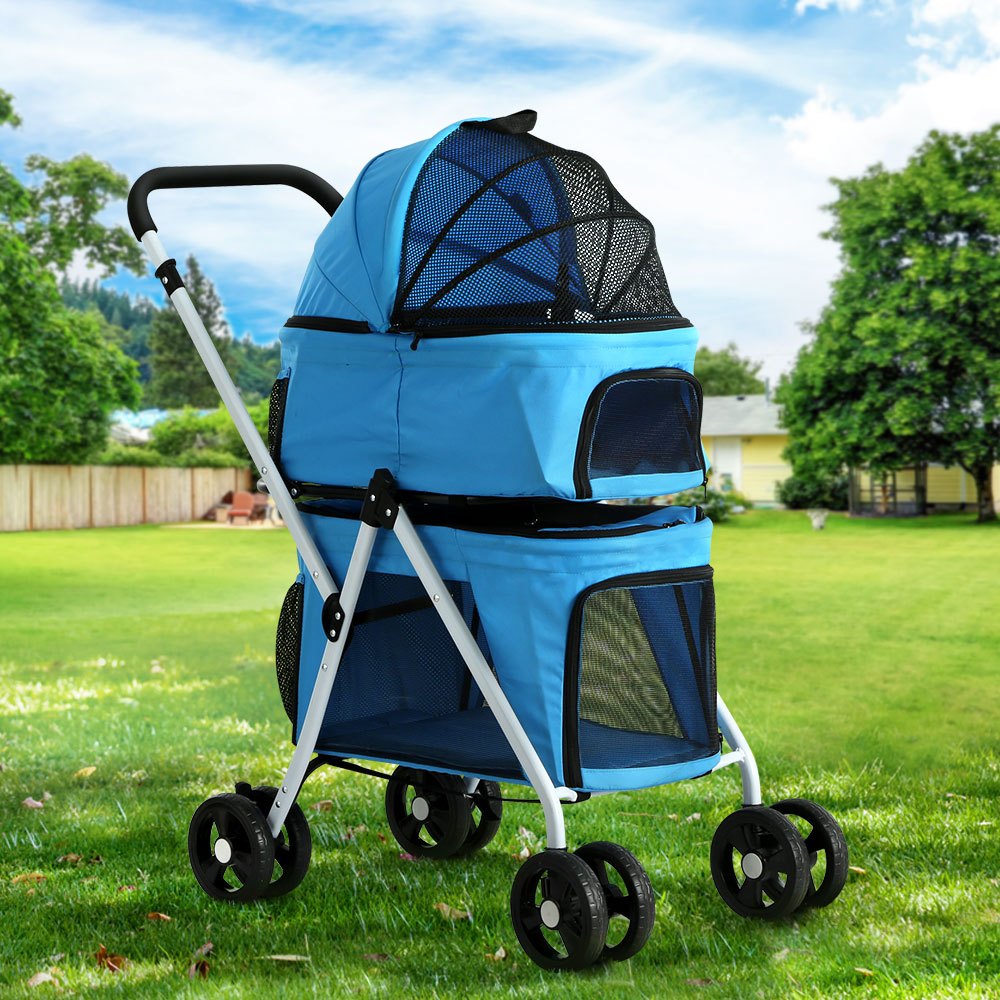 TEMU Pet Stroller 2-tier Dog Pram Large Cat Carrier Travel Pushchair Foldable 4 Wheels