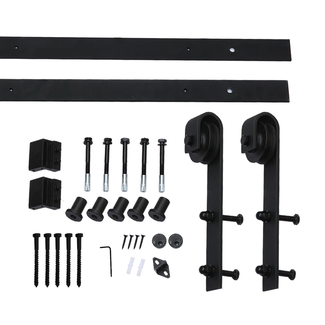 TEMU 2m Sliding Barn Door Hardware Kit – Carbon Steel With Rollers, Floor Guide & Stoppers, Matte Black Finish – Fits Wood Doors 40–45mm
