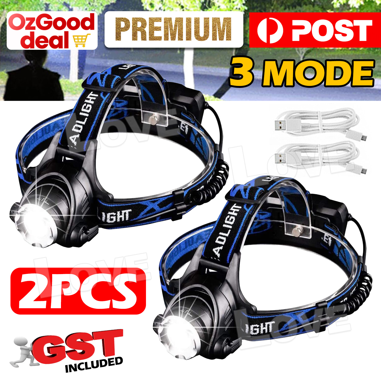 TEMU 2x Headlight Zoomable Headlamp Head Torch /2 Ozgood