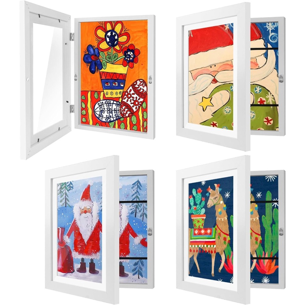 TEMU 4 Pack Kids Artwork Frames Changeable 8.5 X 11 Children Art Projects Kids Art Frames Front Opening Picture Display Frame, White Christmas &