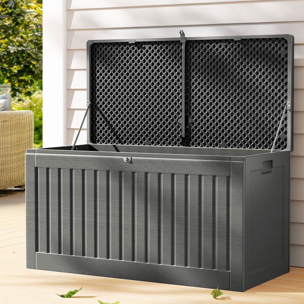 TEMU Gardeon Outdoor Storage Box 270l Container Lockable Garden Bench Tool Shed Grey