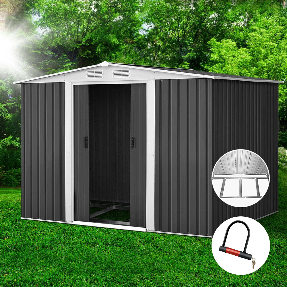 TEMU Giantz Garden Shed 2.58x2.07m W/metal Base Sheds Outdoor Storage Double Door Tool