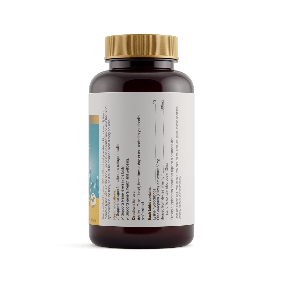 Herbs of Gold Lysine 1000 + Olive Leaf 100 Tablets
