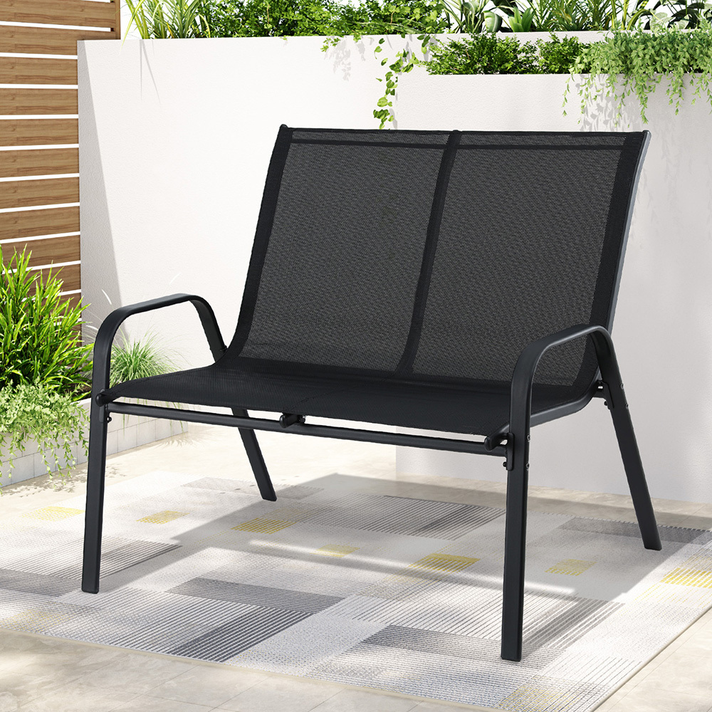 TEMU Gardeon Garden Bench Seat Steel Outdoor Patio Park Lounge Backyard Chair Black Christmas