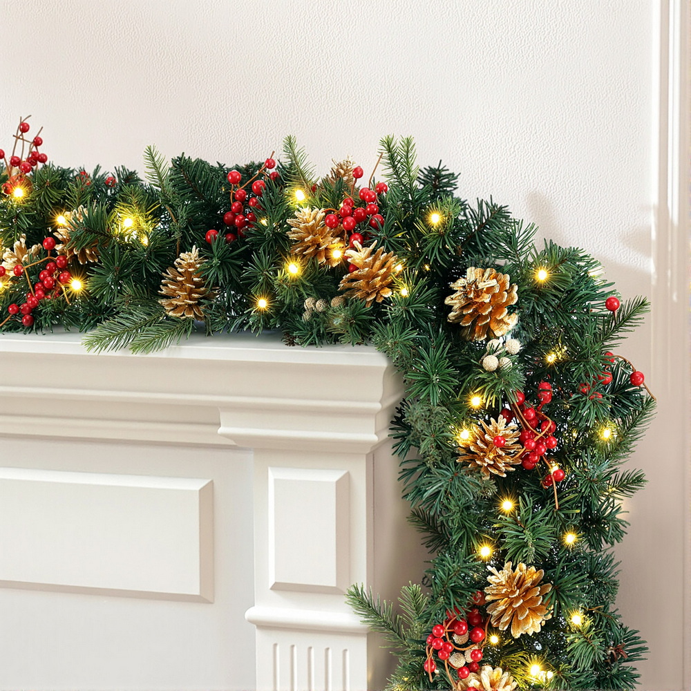TEMU Jingle Christmas Garland Pre- Pine Cones Berries Decor