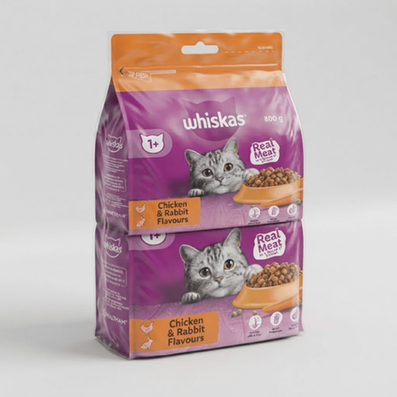 2 Pack Whiskas Adult Dry Cat Food Chicken & Rabbit
