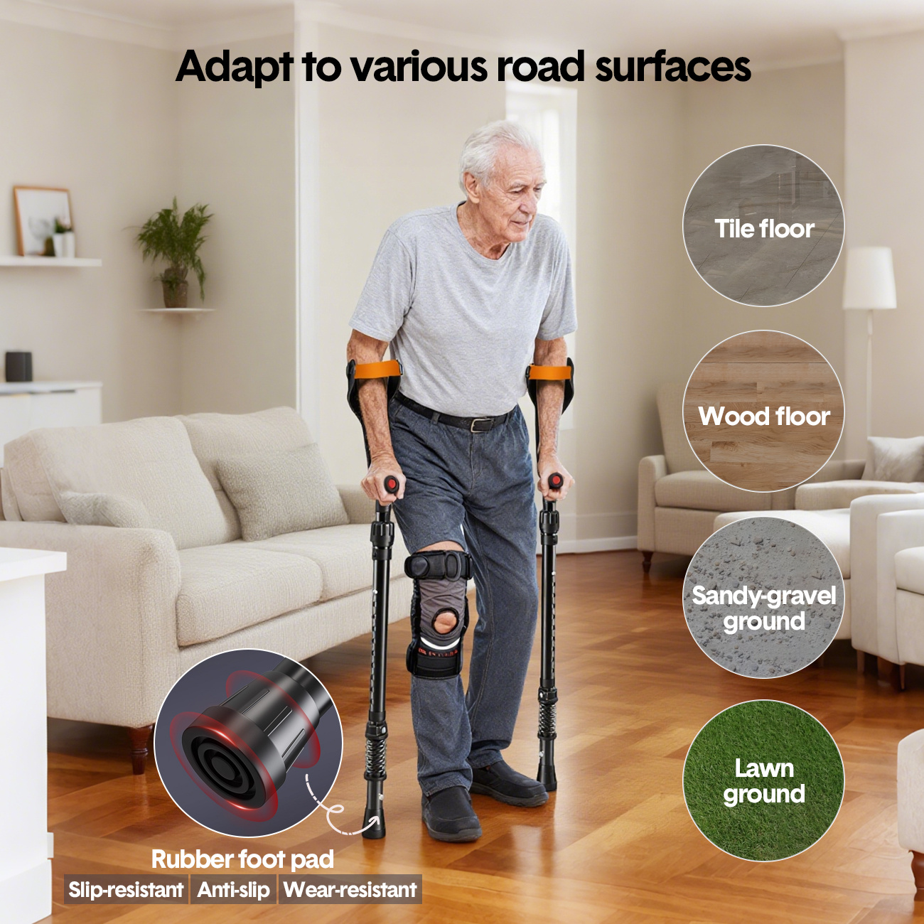 Pair of Forearm Crutches for Adults Adjustable Arm Crutch with Spring-Loaded Cushioning Design, Portable Crutches for Adults, Elderly, Walking Black