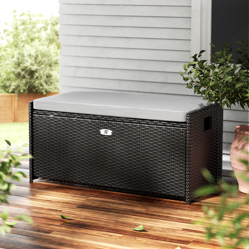 TEMU Gardeon Outdoor Storage Wicker Garden Sheds Tools Cushion Patio Black