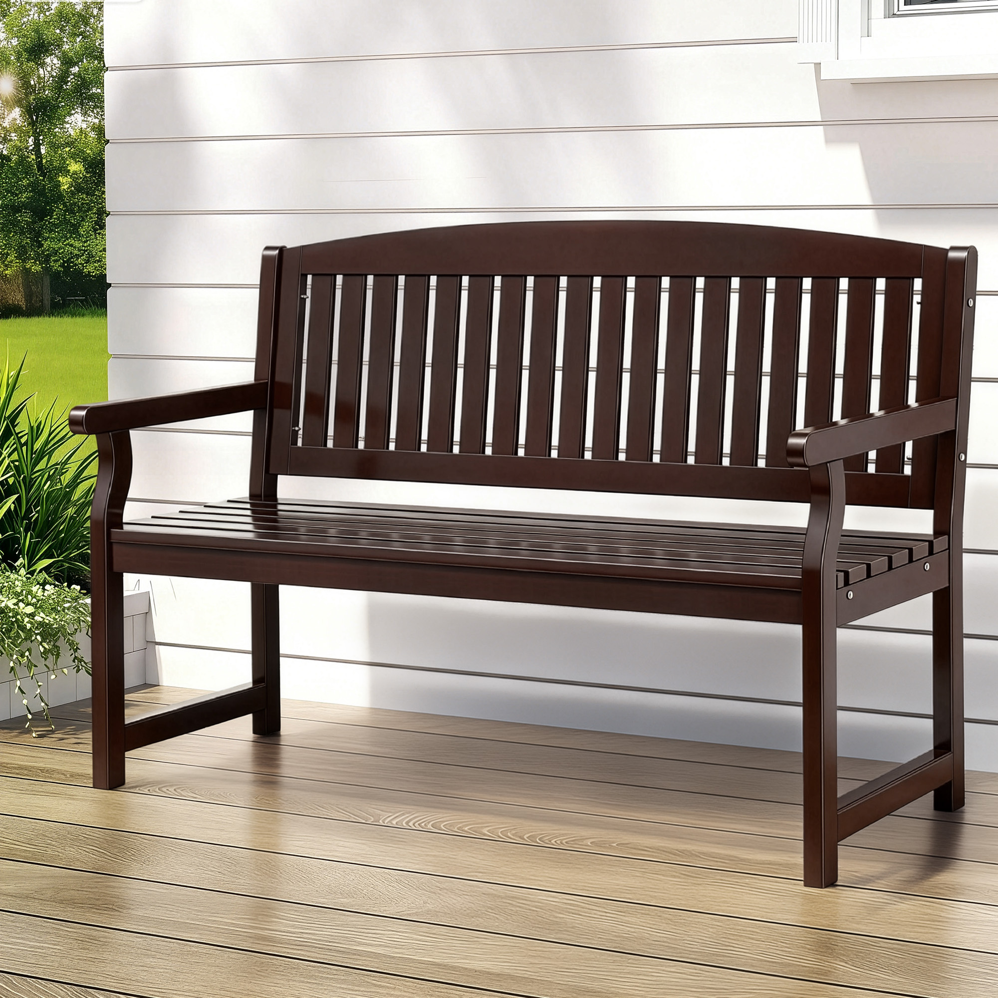 TEMU Gardeon Outdoor Garden Bench Wooden 2 Seater Lounge Chair Patio Furniture Brown