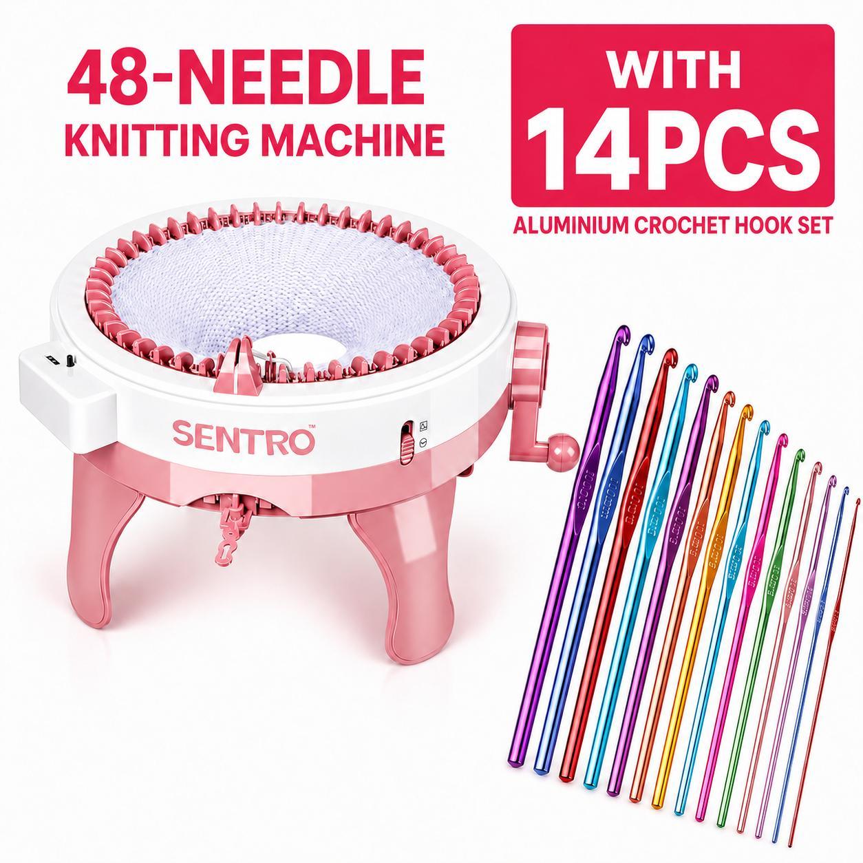 TEMU 48-needle Knitting Machine Set With Row Counter & 14 Aluminum Crochet Hooks, Hand-crank Circular Knitting Loom For Hats, Scarves And Socks, Diy