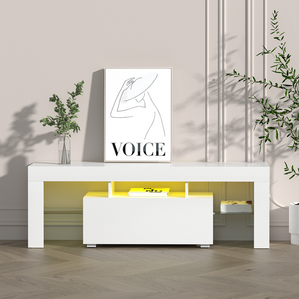   entertainment unit tv cabinet led rgb 130  drawers white elo Product details 0