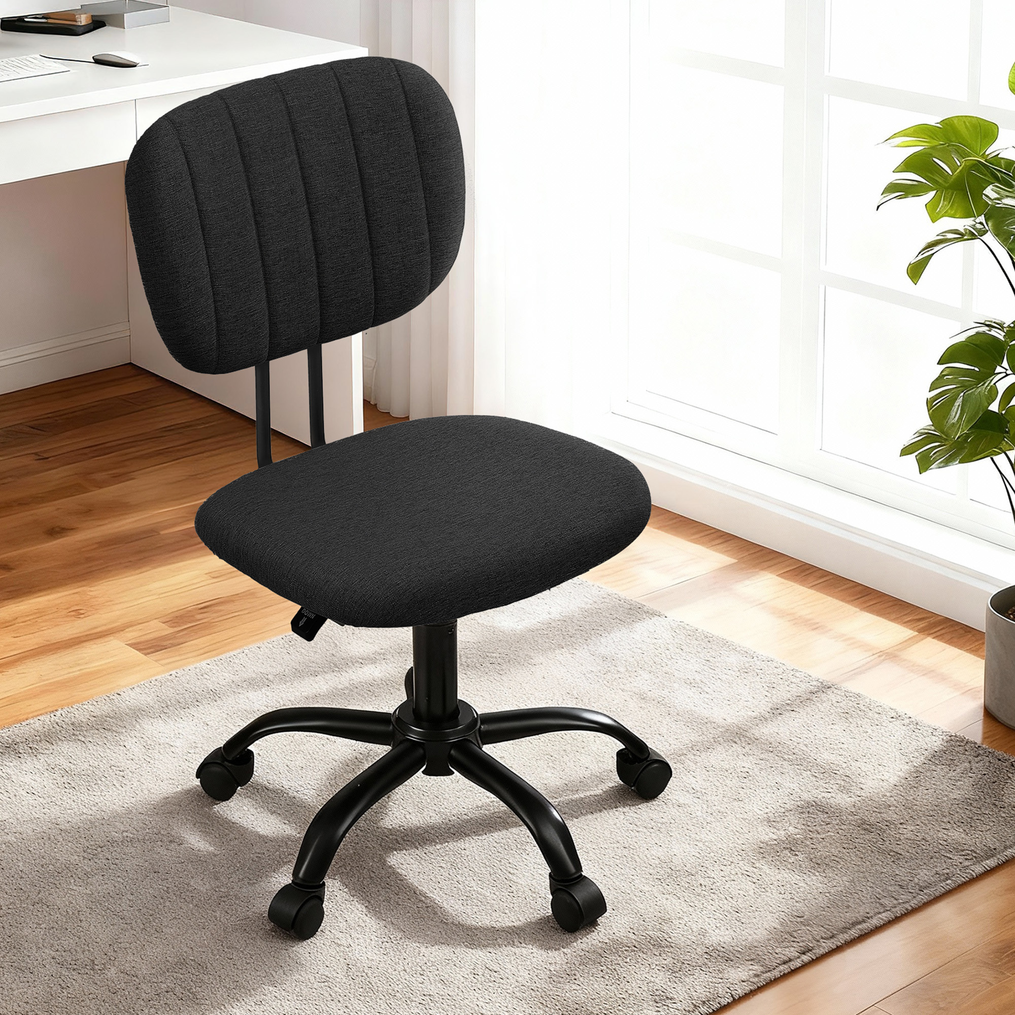 TEMU Artiss Armless Office Chair With Wheels, Ergonomic Home Office Desk Chair, Height Adjustable Computer Task Chair With Fabric Back And Seat For