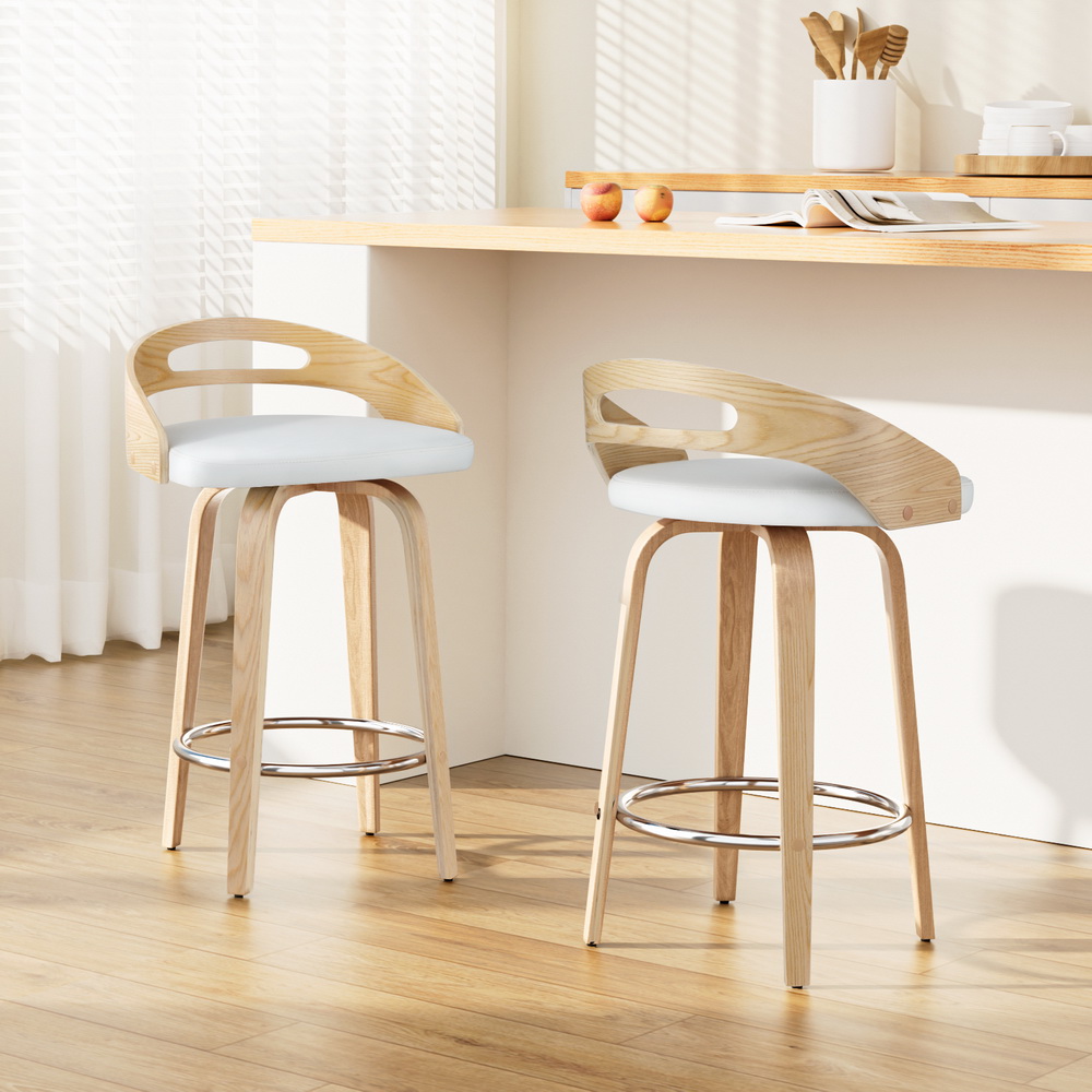 TEMU Artiss 2x Bar Stools Swivel Dining Chairs Low Back Counter Seat Pu Leather Cushion
