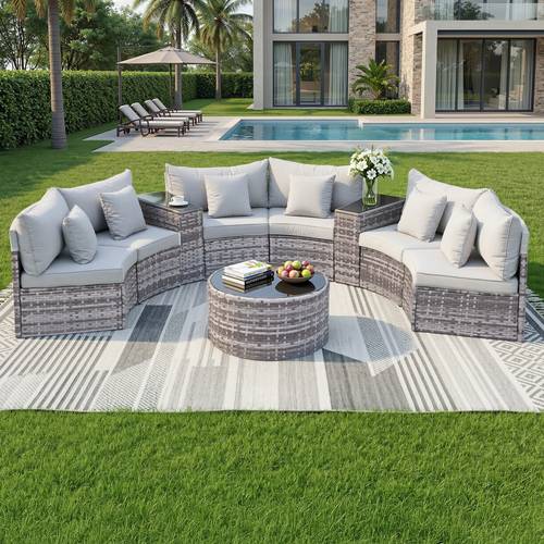 6 seater outdoor sofa set 9pcs table chair set garden rattan patio furniture