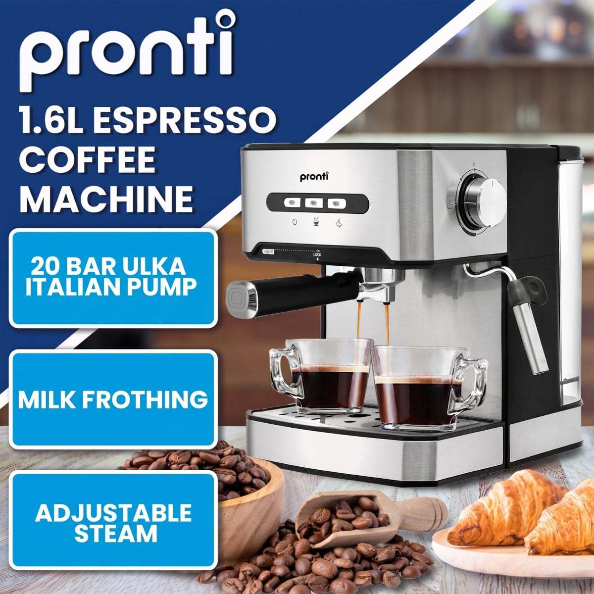 TEMU Pronti 1.6l Automatic Coffee Espresso Machine With Steam Frother