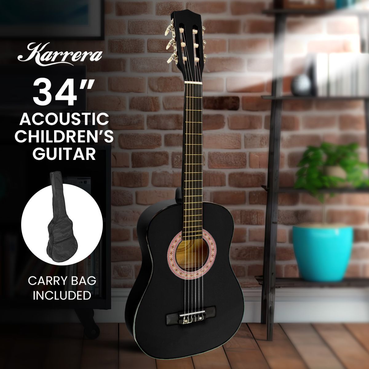 TEMU 34in Wooden Acoustic Childrens Guitar - Black