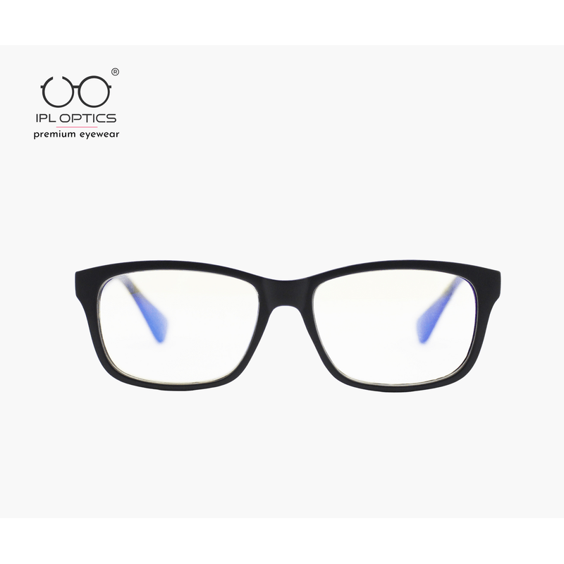 IPL OPTICS VisionGuard Anti-Blue Light Glasses +0.00 Power - Matte Black Frame, Stylish Non-Prescription Eye Protection with Case & Cleaning Clot